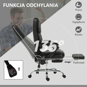 Vinsetto Regulowany Fotel Biurowy z 6 Punktami Masażu, Funkcją Ogrzewania, Podnóżkiem, Skóra Ekologiczna, Czarny
