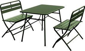 Składany metalowy zestaw ogrodowy - stół dł.110 cm i 2 ławki - Khaki - MIRMANDE od MYLIA