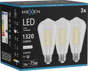 Mexen Vintis 3x żarówka filament LED E27, ST64, 10W, Neutralna - 4000K, 1320 lm, clear - L152-E27-1040-00x03