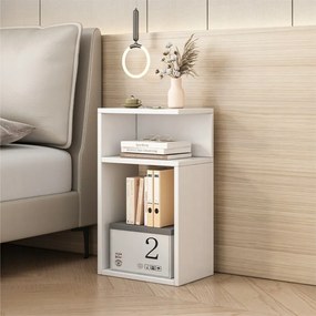 Nowoczesna szafka nocna w kolorze białym – 30 x 20 x 50 cm, z szufladą i otwartą półką, montaż po prawej/lewej stronie