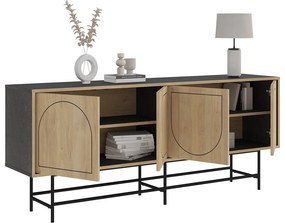 Czarna niska komoda w dekorze dębu 187x77,5 cm Giana – Marckeric