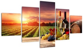 Obraz winnicy z winem (125x70 cm)