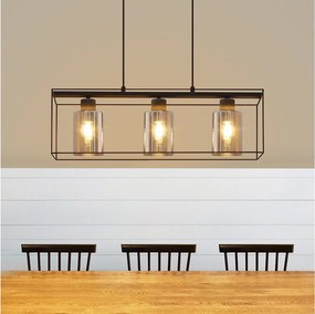 NETTLIFE Czarna lampa wisząca 3 płomienie Szkło vintage E27 Regulowana wysokość lampy wiszącej