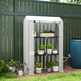 Outsunny Szklarnia z 3-poziomowymi półkami, osłona z tworzywa UV, rozwijane drzwi, 100 x 40 x 150 cm, Biały