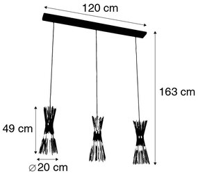 Wiejska lampa wisząca czarna wydłużona 3-punktowa - Miotła ArtDeco Oswietlenie wewnetrzne