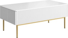 Stolik kawowy Nicole 120 cm z szufladami i metalowymi nogami - biały mat / złote nóżki