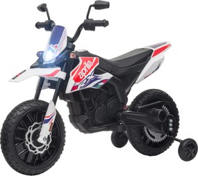AIYAPLAY 12V Motocykl dla dzieci z kółkami bocznymi, LED, Muzyką, USB, Elektryczny motocykl dla chłopców i dziewcząt, Biały