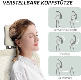 HOMCOM Fotel biurowy ergonomiczny z siatkowym obiciem, regulowany, na kółkach, z podłokietnikami i zagłówkiem, beżowy