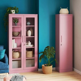 Przeszklona szafa medyczna Amelia Fresh Style 90x40x185 cm pudrowy róż