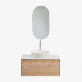 Zestaw Wiszących Mebli Łazienkowych Z Drewna Jesionowego Tedrik Popielaty Brąz & Cement Okrągły Biały Ø40 Cm - Sklum