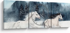 Obraz malowanych koni (z zegarem) (90x30 cm)