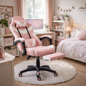 Fotel gamingowy z podnóżkiem Raxor, kolor różowo-biały