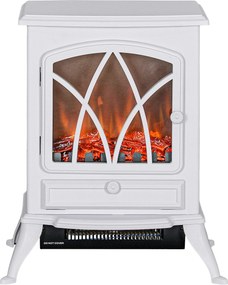 HOMCOM Elektryczny piec-kominek 1000/2000 W, dekoracyjny kominek z efektem płomienia LED, biały | Aosom PL