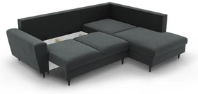 Ciemnoszary aksamitny rozkładany/ze schowkiem narożnik (prawostronny/w kształcie litery L) Kyoto – Cosmopolitan Design