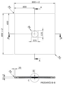 Brodzik z konglomeratu kwadratowy szary 80 x 80 DIAMO Light Grey