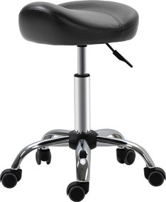 HOMCOM Taboret Salonowy z Siedziskiem Siodłowym, Regulowany, Ekoskóra, 48x48x54-69cm, Czarny