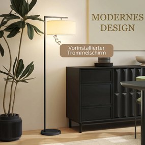 HOMCOM Lampa stojąca, lampa stojąca, oprawka E27, czarny, biały abażur z tkaniny, włącznik nożny, żelazo, 47 x 37 x 153 cm | Aosom PL