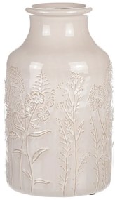 Waza ceramiczna z motywem kwiatów polnych, beżowa,średnica 19 cm x 31 cm