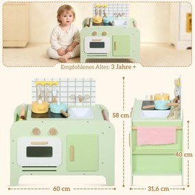 AIYAPLAY zestaw kuchni dla dzieci, MDF, 15 akcesoriów, szafki, 40 cm, od 3 lat, zielony