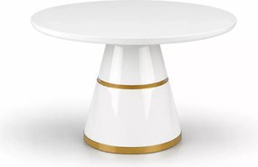 Okrągły stół Veges 120 cm - z MDF lakierowanego w kolorze biały połysk ze złotymi wstawkami do jadalni salonu