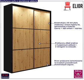 Szafa przesuwna czerń + dąb artisan + szprosy - Estori 2X