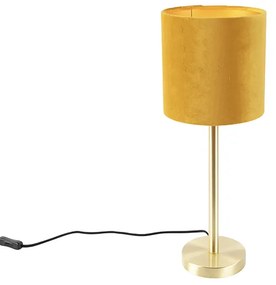 Lampa stołowa mosiądz klosz welurowy żółto-złoty 20cm - Simplo Nowoczesny Oswietlenie wewnetrzne