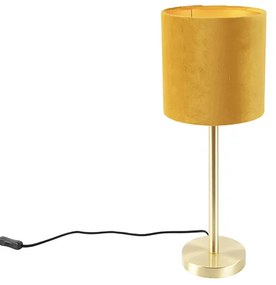 Lampa stołowa mosiądz z żółtym kloszem 20 cm - Simplo Nowoczesny Oswietlenie wewnetrzne