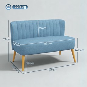 HOMCOM Sofa 2-osobowa, miękka tapicerka, łatwa w pielęgnacji, do 220 kg, 117 x 56,5 x 77 cm, niebieska | Aosom PL
