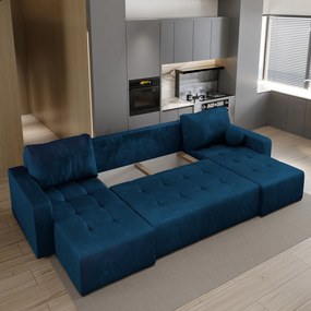 Masseno Narożnik TOLARI z funkcją spania i pojemnikiem na pościel Narozniki U, Rozkładana sofa - Niebieski, KRONOS 09