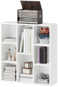 HOMCOM 3-poziomowa półka na książki, 8 przegródek, Płyta wiórowa, Regał na przechowywanie, Biały