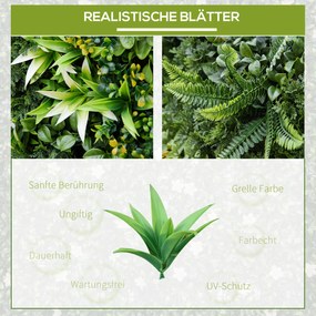 Outsunny Zielona ściana ze sztucznych roślin, 12 elementów, 50 x 50 cm