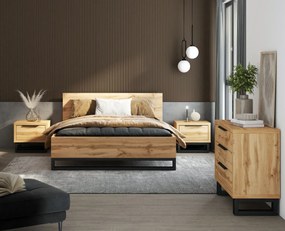 Łóżko HALLE 160x200 dąb wotan mat/czarne HELVETIA