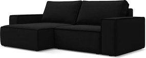 Narożnik lewostronny z funkcją spania - z tkaniny welwetowej - czarny - KIMO