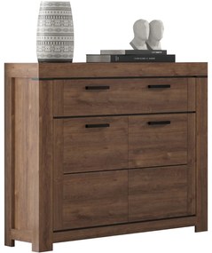 Komoda Dwudrzwiowa z Szufladą Drewniana do Salonu MYTH 112 cm Dąb brązowy Loft