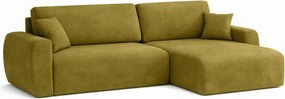 Narożnik z funkcją spania i pojemnikiem Ariel L, tkanina welurowa Salvador, Oliwkowy, Prawy