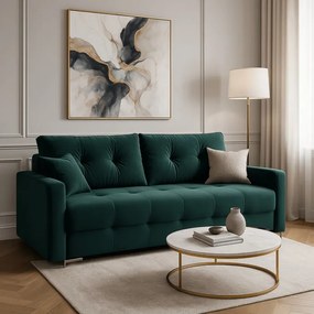 Sofa z Funkcją Spania FAVIO Wersalka Rozkładana Dwuosobowa Welurowa Zielona Nowoczesna do Salonu