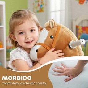 AIYAPLAY Jeździk w kształcie konia dla dzieci, miękkie obicie, zasilanie bateryjne, muzyka, kółka, 1,5-5 lat, Brązowy