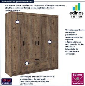 Czterodrzwiowa szafa z drążkiem i półkami dąb lefkas K0-E56