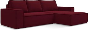 Narożnik prawostronny z funkcją spania - z tkaniny welwetowej - burgundowy - KIMO