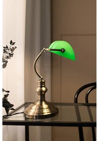 Zielona lampa stołowa z podstawą w kolorze mosiądzu Markslöjd Bankers, wys. 42 cm