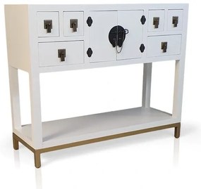 Konsola w stylu azjatyckim, szuflady, półka, metalowe okucia, biały mat.azwa