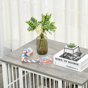 PawHut Drewniana klatka dla psa Biało-szara 86x60x70cm Elegancka i bezpieczna | Aosom PL