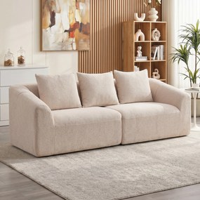 HOMCOM Sofa 3-osobowa, Chenille Cloud bez ramy, grube wkłady kieszeniowe, ekstra szerokie siedzisko, 3 poduszki, beżowy | Aosom PL