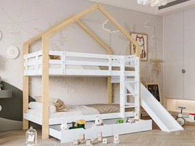 Łóżko piętrowe z zjeżdżalnią i drabinką oraz szufladami - rama z litego drewna - 90x200 cm - Białe