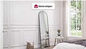 Lustro półokrągłe stojące z metalu – 50 × 170 cm (szer. × wys.) – kolor czarny – MAILEN