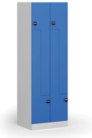 Metalowa szafka ubraniowa Z, 4-drzwiowa, 1850 x 600 x 500 mm, demontaż, zamek RFID, drzwi niebieskie