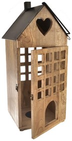 InDecor Latarnia z drewna mango czarna, 28 x 28 x66 cm, L
