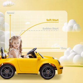 AIYAPLAY Elektryczne Auto Dziecięce, 12V z Zdalnym Sterowaniem, Miękki Start, MP3, LED, Klakson, Wskaźnik Energii, Żółty