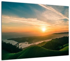 Obraz na szkle wschodu słońca nad morzem (70x50 cm)