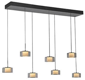 Lampa wisząca czarna z przydymionym szkłem z LED 7-punktowa Easylift - RikaDesignerski Oswietlenie wewnetrzne